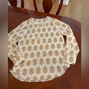 Crew cream and BrownPatterned Long Sleeve Blouse size M